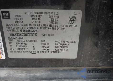 2017 GMC Acadia Limited из США, поврежденный, VIN 1GKKVSKD2HJ298907